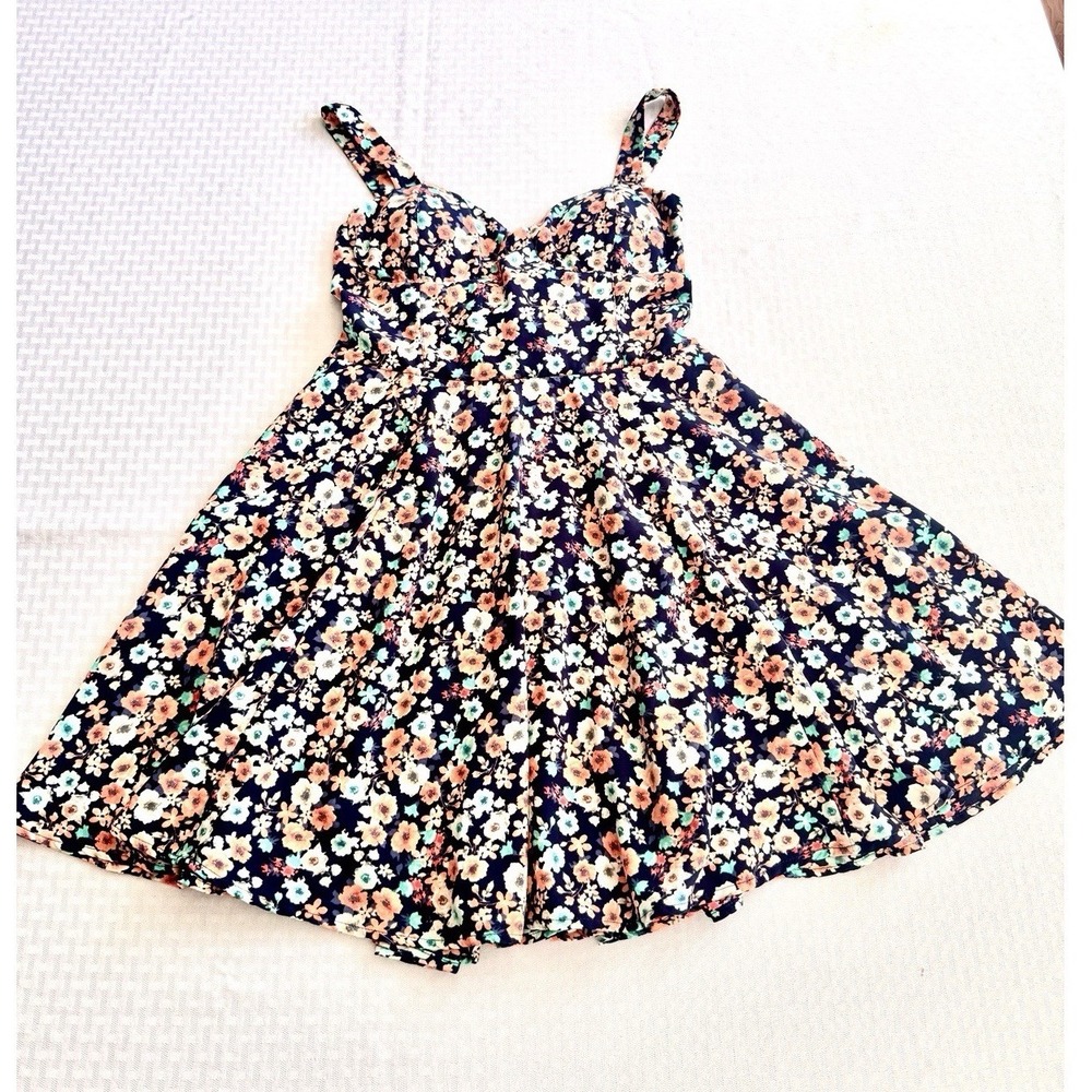 Emerald Sundae Floral Mini Dress Navy Blue Ditsy Flower Sun Dress Large ELD-2449
